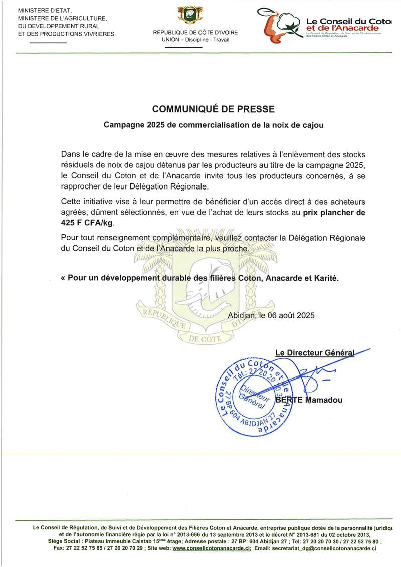 Comunique de presse